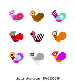 Multicolor designs isolated on a white background Bird Icon Set vector illustration. Nine different bird images. Can be used as a logo.