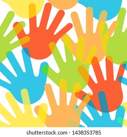 Multicolor different cross hand prints, absrtact seamless pattern. Vector illustration on white background