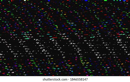 Multi-color digital noise of damaged TV broadcast. Abstract video interference background. Vector illustration.