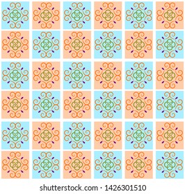 Multicolor Digital Wall Tile Decor For interior Home or Ceramic wall tile design, wallpaper, linoleum, textile, web page background.Abstract vector pattern on the tiles, majolica, arabic, orange