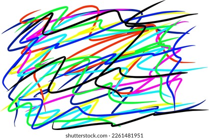 Multicolor doodle line art on white background.