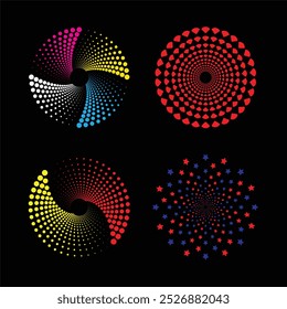 Vetor de estrela de vórtice espiral pontilhada multicolorido Projeto Mandala