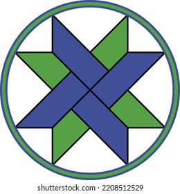 Multi-color double pointed star with donut circle