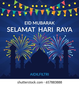 Multicolor eid Mubarak background, Selamat hari raya day poster, Vector illustration