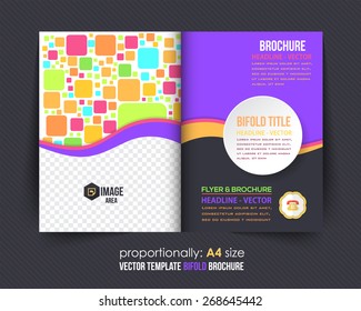  Multicolor Elements Style Business Bi-Fold Brochure Design. Corporate Leaflet, Cover Template