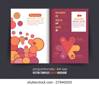  Multicolor Elements Style Business Bi-Fold Brochure Design. Corporate Leaflet, Cover Template