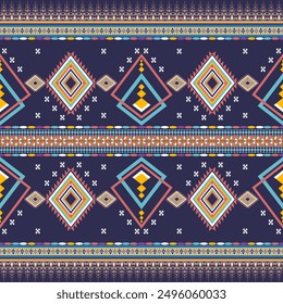 Patrón abstracto étnico multicolor tribal sin costuras. Arte geométrico azteca. Diseño de fondo textil navajo para Fondo de pantalla, cojines, ropa y tela. Estilo de bordado de Ilustración vectorial.