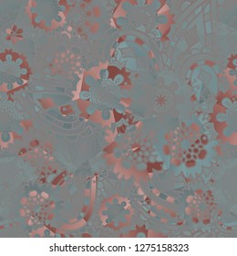 Multicolor ethnic pattern of leaves and flowers. Folk motifs. For fabric, wallpaper or cover. elements arranged in stripes. Originally decorated with multicolored triangles