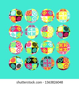 multicolor ethnic patterns spheres collection in pop shades