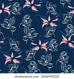 multicolor exotic hand drawn floral seamless pattern