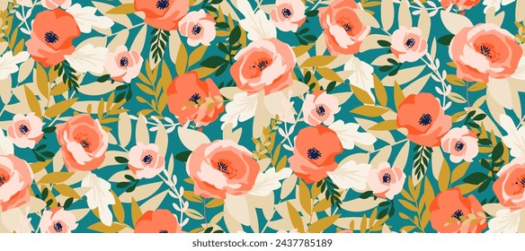 multicolor exotic hand drawn floral seamless pattern