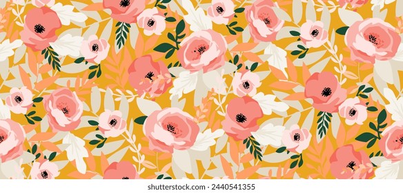 multicolor exotic hand drawn floral seamless pattern