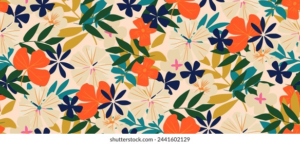 multicolor exotic hand drawn floral seamless pattern