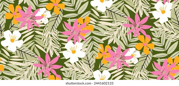 multicolor exotic hand drawn floral seamless pattern