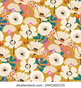 multicolor exotic hand drawn floral seamless pattern