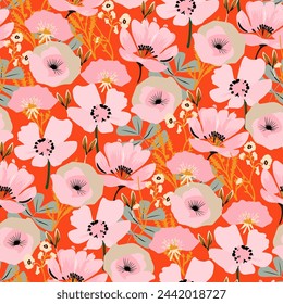 multicolor exotic hand drawn floral seamless pattern