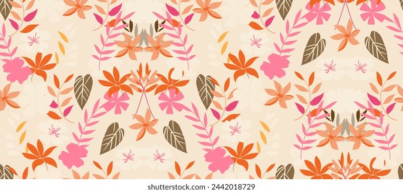 multicolor exotic hand drawn floral seamless pattern