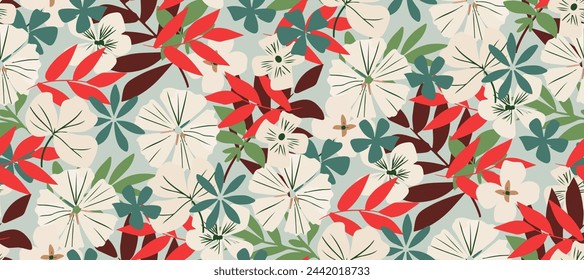 multicolor exotic hand drawn floral seamless pattern