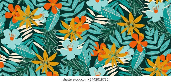 multicolor exotic hand drawn floral seamless pattern