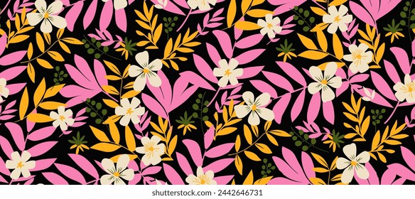 multicolor exotic hand drawn floral seamless pattern