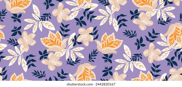 multicolor exotic hand drawn floral seamless pattern