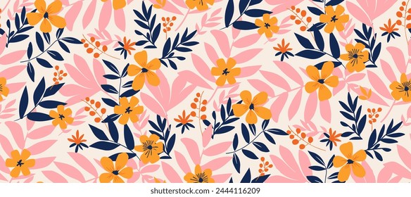 multicolor exotic hand drawn floral seamless pattern