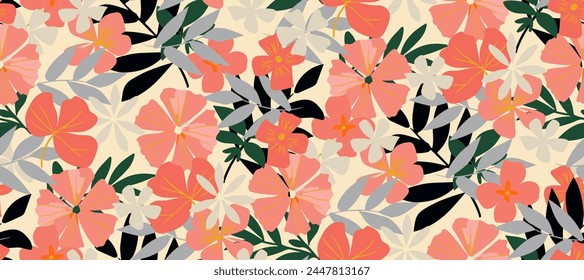 multicolor exotic hand drawn floral seamless pattern