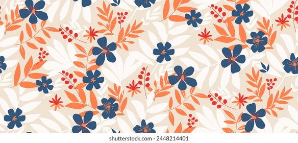 multicolor exotic hand drawn floral seamless pattern