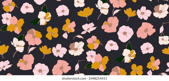 multicolor exotic hand drawn floral seamless pattern