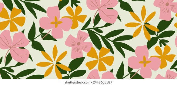 multicolor exotic hand drawn floral seamless pattern