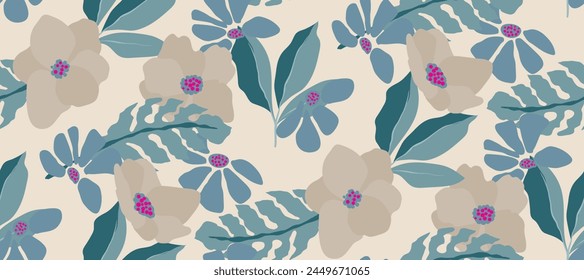 multicolor exotic hand drawn floral seamless pattern