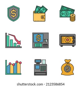 multicolor finance related icons, simple graphic elements for web and mobile