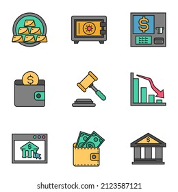 multicolor finance related icons, simple graphic elements for web and mobile