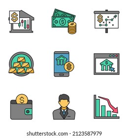 multicolor finance related icons, simple graphic elements for web and mobile
