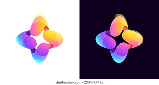 Multicolor fintech logo. Abstract gradient sphere icon. Yin and yang circle emblem. Vector colorful lilac sign. Perfect for blockchain app, vibrant branding, banking identity, e-commerce business.