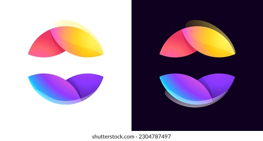 Multicolor fintech logo. Abstract gradient sphere icon. Yin and yang circle emblem. Vector colorful lilac sign. Perfect for blockchain app, vibrant branding, banking identity, e-commerce business.