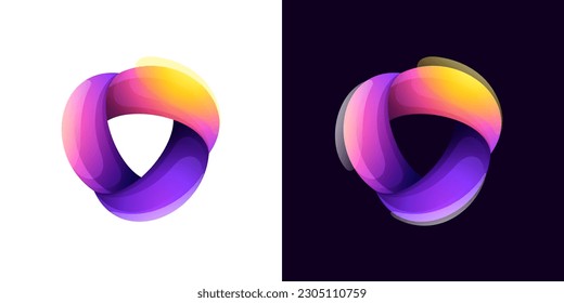 Multicolor fintech logo. Abstract gradient triangle icon. Infinity rotation emblem. Vector colorful triple sign. Perfect for blockchain app, vibrant branding, banking identity, e-commerce business.