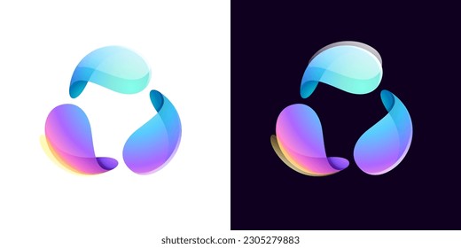 Multicolor fintech logo. Abstract gradient triangle icon. Infinity rotation emblem. Vector colorful triple sign. Perfect for blockchain app, vibrant branding, banking identity, e-commerce business.