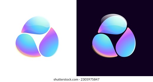 Multicolor fintech logo. Abstract gradient triangle icon. Infinity rotation emblem. Vector colorful triple sign. Perfect for blockchain app, vibrant branding, banking identity, e-commerce business.