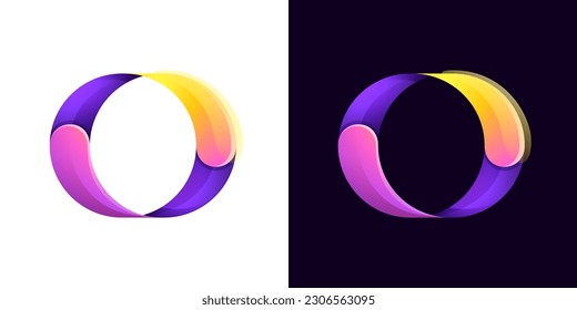 Multicolor fintech logo. Abstract gradient sphere icon. Yin and yang circle emblem. Vector colorful lilac sign. Perfect for blockchain app, vibrant branding, banking identity, e-commerce business.