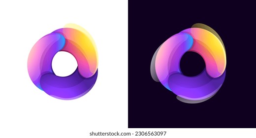 Multicolor fintech logo. Abstract gradient sphere icon. Yin and yang circle emblem. Vector colorful lilac sign. Perfect for blockchain app, vibrant branding, banking identity, e-commerce business.