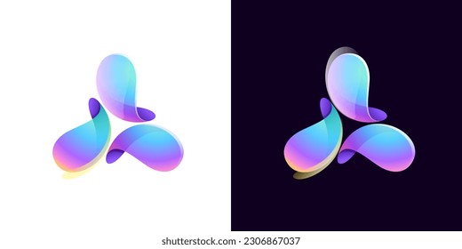 Multicolor fintech logo. Abstract gradient triangle icon. Infinity rotation emblem. Vector colorful triple sign. Perfect for blockchain app, vibrant branding, banking identity, e-commerce business.