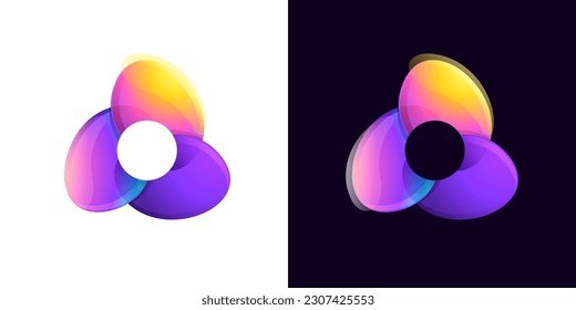 Multicolor fintech logo. Abstract gradient triangle icon. Infinity rotation emblem. Vector colorful triple sign. Perfect for blockchain app, vibrant branding, banking identity, e-commerce business.