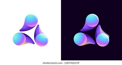 Multicolor fintech logo. Abstract gradient triangle icon. Infinity rotation emblem. Vector colorful triple sign. Perfect for blockchain app, vibrant branding, banking identity, e-commerce business.