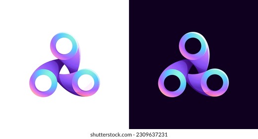 Multicolor fintech logo. Abstract gradient triangle icon. Infinity rotation emblem. Vector colorful triple sign. Perfect for blockchain app, vibrant branding, banking identity, e-commerce business.