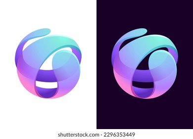 Logo de fintech multicolor. Icono de la esfera abstracta. Gradientes dentro del círculo. Emblema de lila colorido vector. Perfecto para tu aplicación blockchain, marca vibrante, identidad bancaria, comercio electrónico.