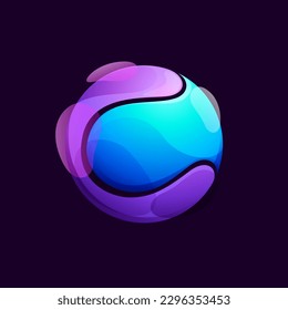 Multicolor fintech logo. Abstract sphere icon. Gradients inside circle. Vector colorful lilac emblem. Perfect for your blockchain app, vibrant branding, banking identity, e-commerce business.