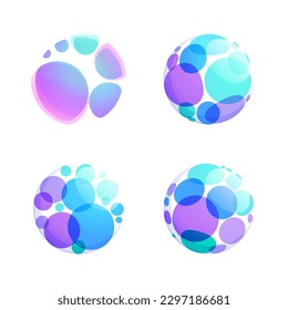 Multicolor fintech logo. Abstract sphere icon. Gradients inside circle. Vector colorful lilac emblem. Perfect for your blockchain app, vibrant branding, banking identity, e-commerce business.