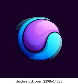 Multicolor fintech logo. Abstract sphere icon. Gradients inside circle. Vector colorful lilac emblem. Perfect for your blockchain app, vibrant branding, banking identity, e-commerce business.