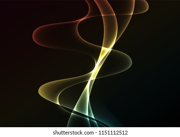 multicolor flame curve layer overlap in dark background, wave transparent backdrop, simple technology template, vector illustration